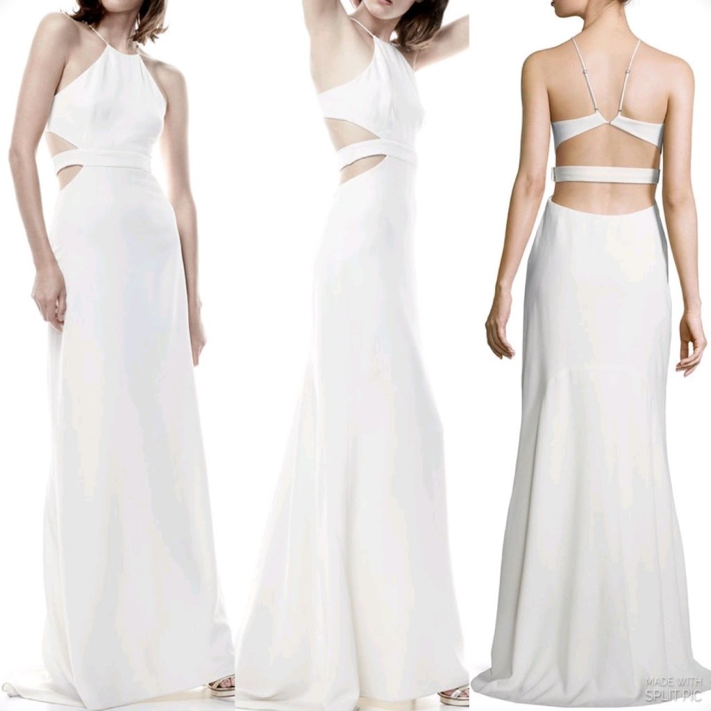 Halston Heritage White Bone Cut Outs Sleeveless Backless Formal Prom Dress